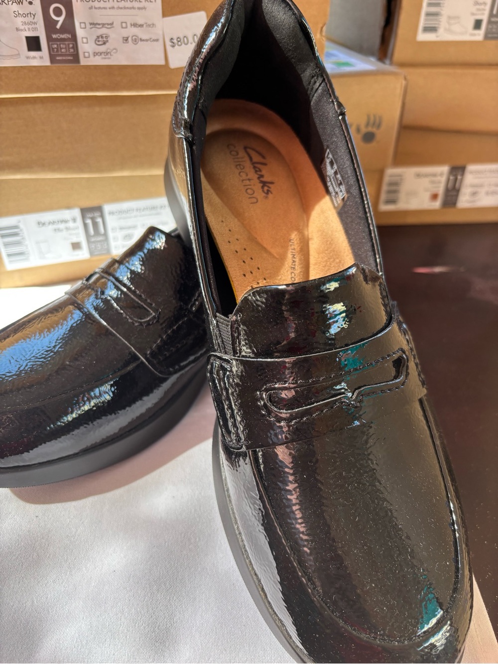 Clarks Black Patent Leather Penny Loafers